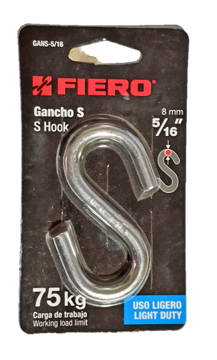 GANCHO ‘S’ DE 5/16′ DE ACERO PARA CABLE, FIERO (TRUPER).