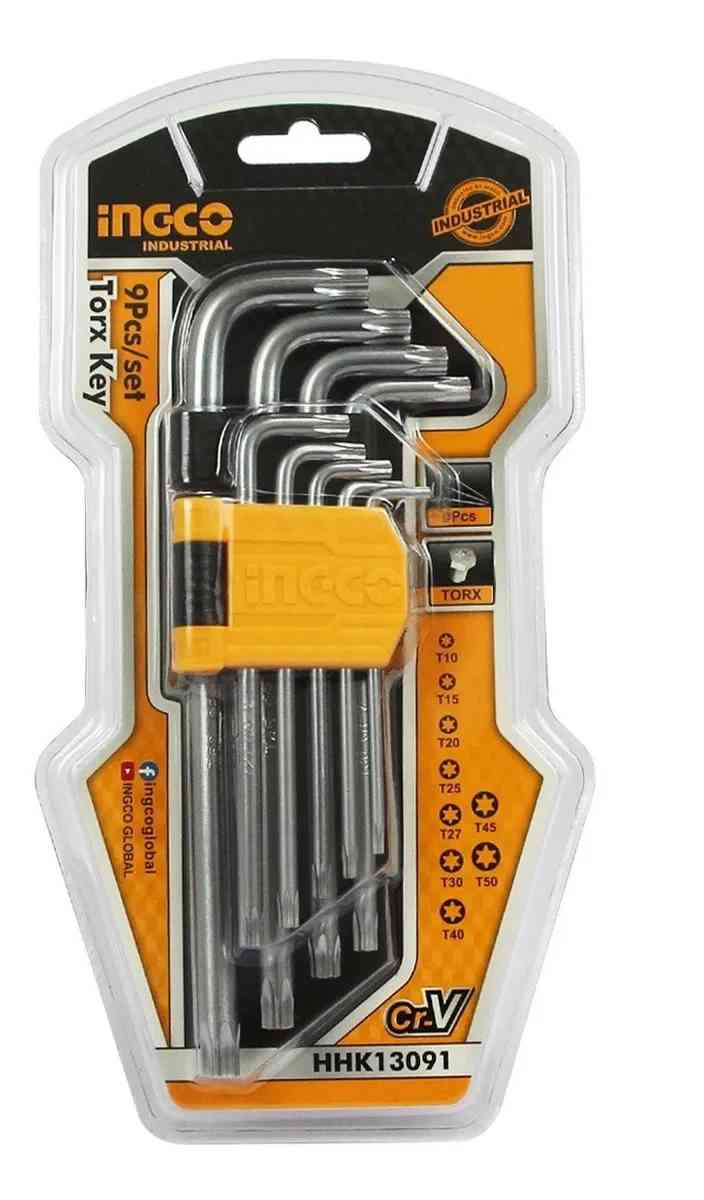 JUEGO LLAVES TORX T10 A T50 CROMADAS 9 PZS HHK13091 - INGCO.