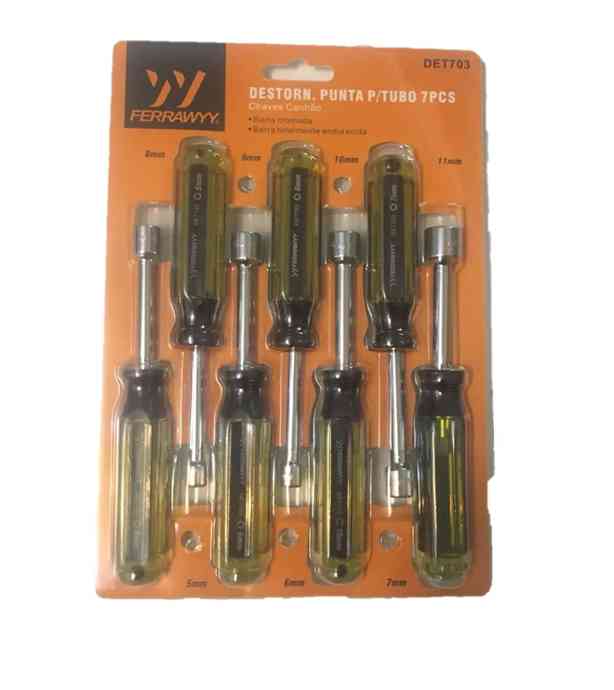 JUEGO DE DESTORNILLADORES PUNTA P/TUBO 7PCS DE 5-11 MM. FERRAWYY.